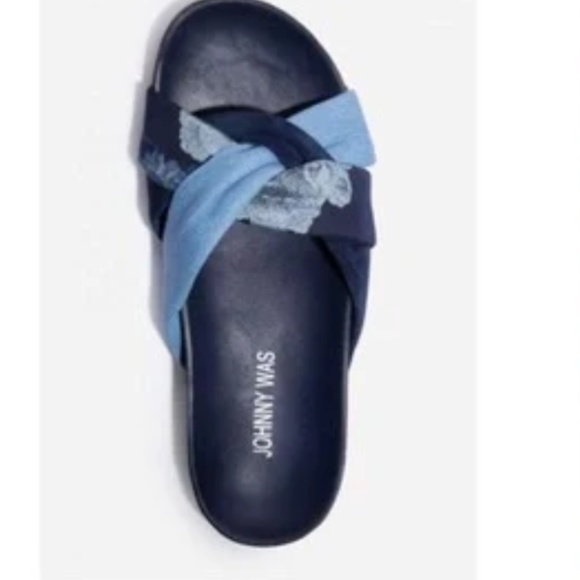 Johnny Was Jacquard Twist Wrap Blue Multi Slide Sandal sz 7 - Picture 2 of 7